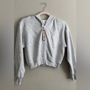 NWT Skims Cotton Fleece shrunken zip up hoodie in light Heather grey size M
